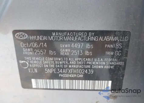 2015 Hyundai Sonata Sport z USA, uszkodzony, nr VIN 5NPE34AFXFH050925